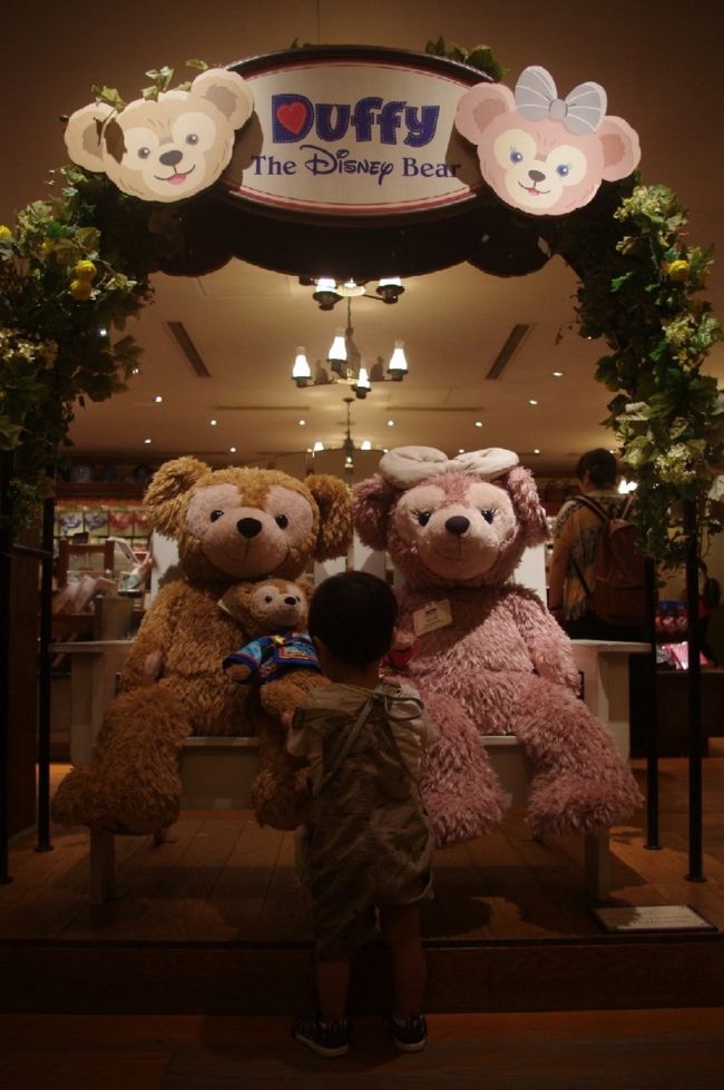 テーブルイズウェイティング後<br />キングトリトンのコンサートのファストパスがあるのでマーメイドラグーンに向かう途中、ダッフイーグリーティングが30分待ちだったので並びました。<br />さっきアブーの時逃げていたので大丈夫かなと思っていましたがダッフイーは大丈夫でした。<br />6月誕生日だったので誕生日のボードを持って撮りました♪<br /><br />写真はアーントペグズヴィレッジストアにある大きなダッフイー＆シェリーメイ♪<br /><br />マイフレンドダッフイーでダッフイーに興味を持っていたのでダッフイーの小さな七夕衣装のぬいぐるみを購入！