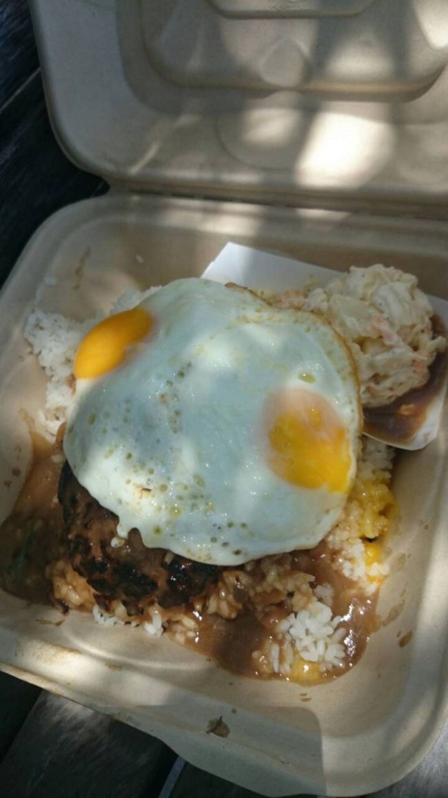 次の日１日丸々過ごせるのも今日まで。<br />今日はアラモアナまでトロリーバスでいき歩いてカカアコキッチンに向かいます<br />ここは旦那さんのリクエスト<br />ここのロコモコが一番好きらしいです<br />テイクアウトでアラモアナビーチまで行きベンチでいただきました