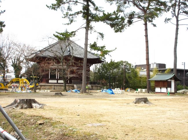 　あちらは国宝　北円堂<br /><br />修復中です。<br /><br />手前の空き地は西金堂跡かな？？？