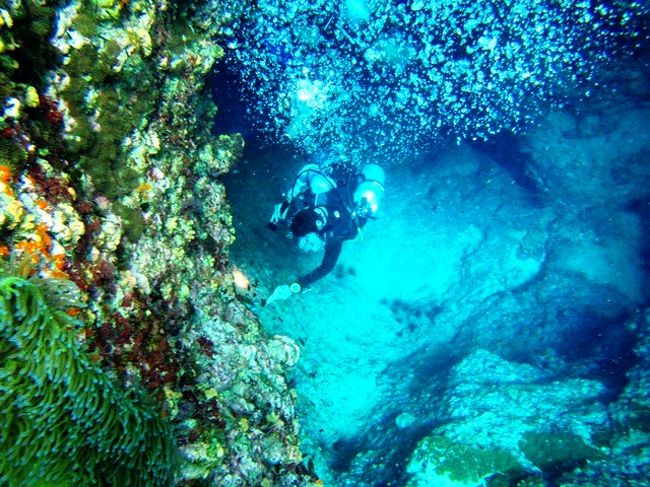 右にアングルずらすと・・・　<br />ここは縦穴となっています<br /><br />ライセンス持ちのベテランさん見えます<br />底の方で潜り込めます<br /><br />アマさんはノンライセンスで底行けません<br />(>_<)<br />