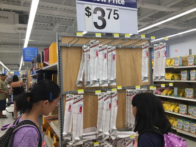 食事後、ウォルマートやウォルグリーンをぶらぶら。<br />新学期の準備コーナーで文房具を買いました。リコーダー安い。日本は３千円くらいでしたが。