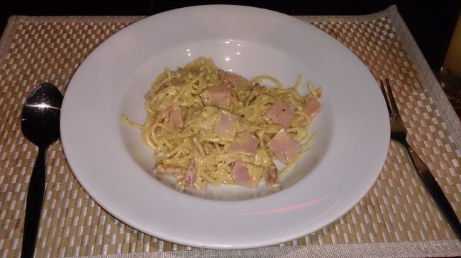 カルボナーラを2皿<br />今日は一日お疲れ様でした。<br /><br />お休みなさい