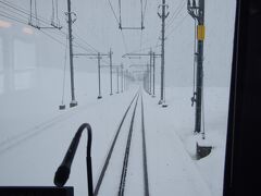 真冬のような雪景色の中を進む