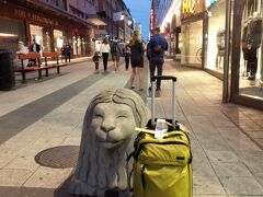 セルゲル広場へ続く歩行者天国まで来ました。
ライオンが笑顔です。