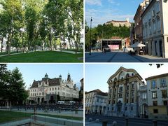 リュブリャーナ城から市街地を見下ろした時に見えたコングレスニ広場にも行ってみた。
コングレスニ広場は、１８２１年に造られてからというもの、今でも政治的式典などにも使われている重要な広場なんだそう。
大きな四角い緑地が、石を敷いた広場と隣り合っています。

周りにはスロベニア・フィルハーモニア、お城のようなリュブリャーナ大学（左下の画像）、ウルシュリンスカ教会（右下の画像）があるんですが、この時には何かのコンサート会場がフィルハーモニア前に設置途中（右上の画像）。
このあたりでのイベント情報は要チェックです。