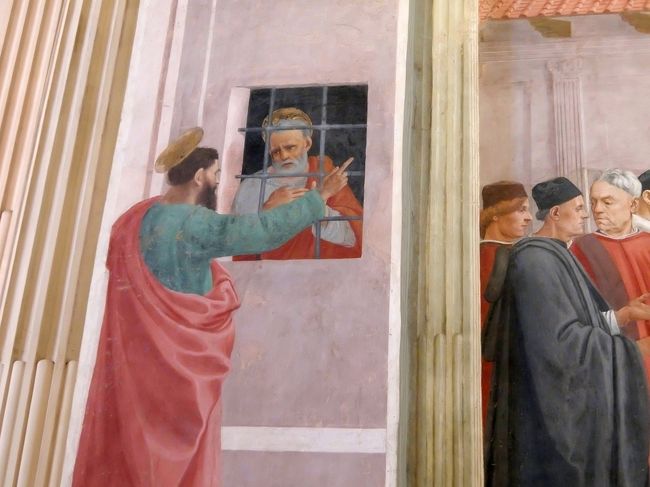 「牢獄の聖ペテロを訪ねる聖パウロ」<br />フィリピーノ・リッピ作。<br />１４８１年頃の作品。