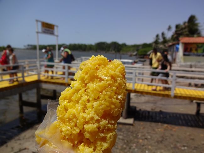 商売上手な子供たちに乗せられて、１つ購入。<br />2レアル。<br /><br />ココナッツをシロップのようなもので固めたお菓子。<br />ブリッジ味って言ってた。<br />ブリッジって、ツアー最初に教えて貰った赤い実のことだよね。<br /><br />まぁ、ココナッツの味が勝って、ブッリジ本来の味は良く分からなかったが・・・