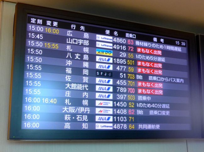 もう一度ラウンジに，1時間遅れとなる．写真のLH4860がコードシェアの本便