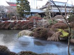 池も端の方が凍っている