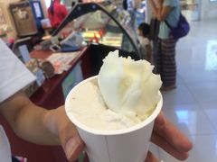 セントレアから石垣空港へひとっ飛び〜　ここからは石垣島の冷菓をご紹介します。
今年は石垣島に３回行きました
常夏の島に冷菓は必須ですね

毎回寄るのが空港のジェラート屋さん
ミルミル本舗
島の野菜や果物を使ったジェラートが美味しいんです

これは、パインと島バナナ