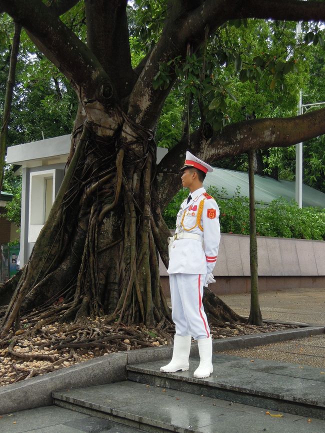 ホーチミン廟を警護する兵士、雨の日は白い長靴です。