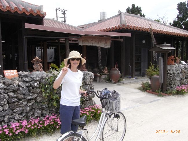 さっき、水牛車から写真撮った<br /><br />石垣にシーサーが置いてある食事処だよ。<br /><br />日差しが出てきて暑くなってきたよ！