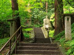 立石寺の階段
初めの数段だけは、一段が割と高めの石でしたが、そこから先は、写真上側に移っている階段のように一段一段が割と低め