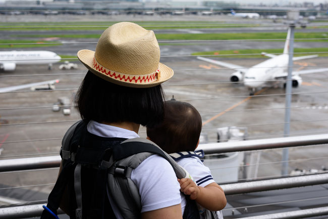 たむろう一家の出発地  羽田空港へ。<br /><br />息子たむすけは２回目の飛行機旅。<br /><br />自宅の窓からよく飛行機を見てるから飛行機好きかな、と思い展望デッキへ。<br /><br />大きさにビックリしながらも楽しそう。