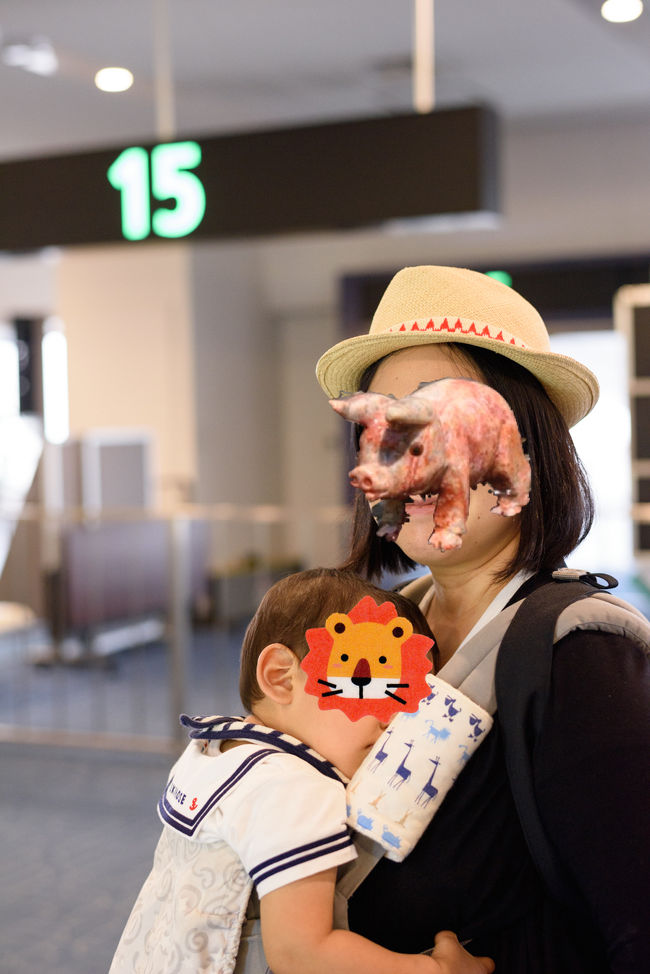 搭乗直前。グッスリおやすみのたむすけ。<br /><br />前回年末にヨメ子実家への帰省で飛行機に乗った時は、眠いピークと搭乗が重なって機内ですごく不機嫌だったたむすけ。<br /><br />２回目の飛行機となる今回は、搭乗前にたっぷり遊ばせてお昼寝に入った状態で搭乗しようと画策していたヨメ子。<br />狙いどおり搭乗時にはお昼寝状態のたむすけ。<br />してやったりのドヤ顔ヨメ子。