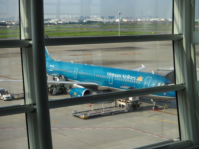 今回は飛行機・ホテル共にexpediaで予約しました。<br /><br />ベトナム航空の直行便でハノイまでは約5時間！<br />青い機体が眩しい！！<br /><br />しゃべって機内食食べて寝たらすぐかな？