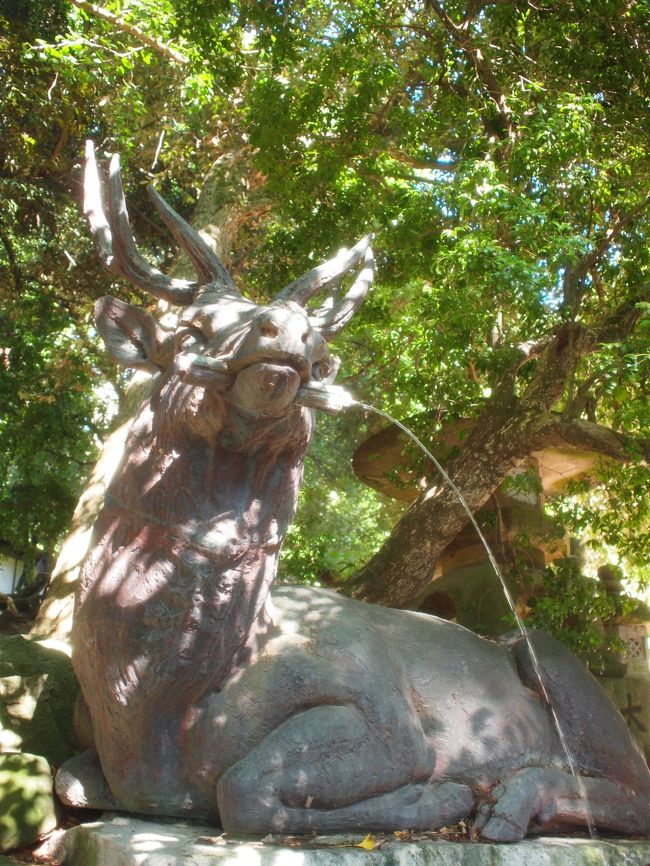 手水のシカさんは巨大。