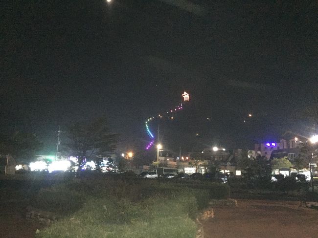 夜の展望台。ライトアップされてます。<br />気持ちいい海風です。食べすぎで苦しくなったお腹を消化するため、のんびり散歩しながら宿に帰りました。<br /><br />