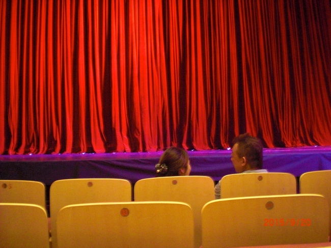 私の席から舞台を写したところ。チェックが厳しくて、開演中の写真はもちろん撮れません。スッゴク近くて、演技してる人の表情まではっきりわかりました。さすが本場、人間技とは思えない演技にハラハラ、ドキドキ、家族全員、観客も多分全員、大満足だったと思います