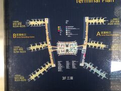 広州白雲空港の平面図です
中央にチェックインカウンターがありカニの様な配置になっています
6本の通路のうち図の右下部分の通路が国際線になります