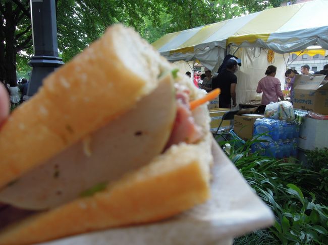 バインミーです。<br /><br />焦っていたのでピントが合ってませんね。まあピントが合っていたとしても<br />普通のお味だったことは伝わると思います。<br /><br />そうです、普通のフランスパンでした。いや、ちょっとパサパサだったかも。<br />ベトナムでランチに頂いたバインミーはいま思えば本当にスペシャル美味しかったです。