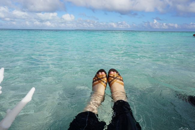 クロックスのままじゃぶじゃぶ歩いたり泳いでます。<br />下は水着の上にジャージの長ズボン　笑<br /><br />海の水は透明なのに何で青に見えるんだろう？