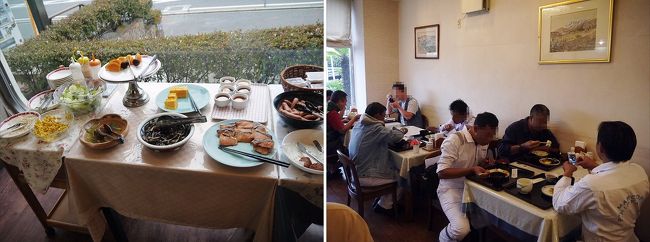 １階の食堂。<br />「さざなみ」です。<br />宿泊料金は素泊の料金を払い込んでいました。<br />チェックインの際に６４８円を払い、朝食を頼みました。<br /><br />私は７階でしたが、エレベータで降りる時、途中の階から外国人が入って来ました。フロム　インドネシア？と、声を掛けたらそうだと応えてくれました。食堂で、テーブルで相席になりましたが、一緒したのは中国人でした。チャイニーズ？と語尾を上げて投げかけると、そうだと応えたのです。<br />尾道へは海外からも多くの人が働きに来ているのだと実感しました。<br /><br />