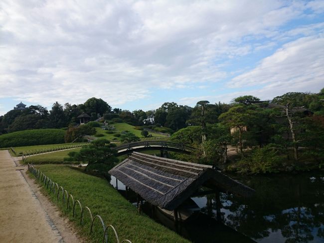 岡山城をバックに写真を撮れるポイントで立ち止まりながら園内を歩きました。<br />早朝ということもあり空気が澄んでいて気持ちがいい。<br />（8：08）