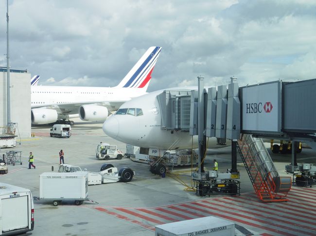 パリ、シャルル・ド・ゴール空港<br /><br />LCCで到着後、パスポートコントロール。<br />結構並んでるけれど、大丈夫でしょう。<br /><br />乗継時間は１時間３０分。<br />搭乗ゲートを探すと、連絡バスだった〜<br />連絡バスで次のターミナル下車、ターミナルのシーフードバーいいなあ・・<br />時間があったら食べたいな、と搭乗ゲートへ行ってみると、時間的には余裕があるのに、もう搭乗中でした。