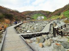 那須温泉神社から歩いてすぐ、殺生石までやってきました。
この一帯だけ溶岩が広がっている、不思議な場所です。
あたり一帯には強烈な硫黄のにおいが立ち込めています。