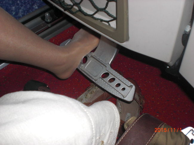 大型バスにはこの様なフットレストが付いていて、とても楽でした。日本でもこれは欲しい！！