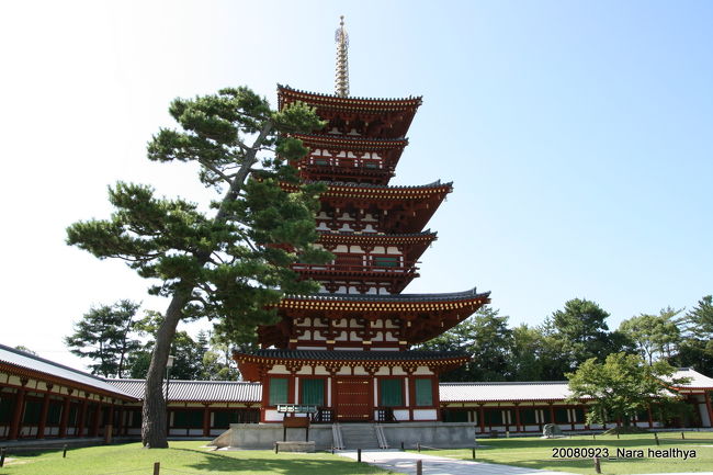 薬師寺　西塔<br /><br />こちらは、西岡常一さんが再建されたものです。<br />今はこちらの塔の方が、高さが高いのですが、500年後には沈下して同じ高さになるという計算だそうです。