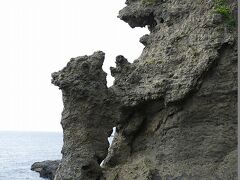 ●親子熊岩　地図上⑨

世の中には、この様に「なんとか岩」と名づけられた岩が五万とある。そして、実際に見た時の印象はほとんどが「＊＊岩？そうかな？？見えない・・」と感じる。そういう詐欺まがいの岩が多い中でこの親子熊岩は健闘しているのではないだろうか。海に落ちた小熊を助けようと手を伸ばす母親熊。見えなくもない。子どもの熊の胴体がやけににゅーんっと伸びている様に見えるのが違和感だが。