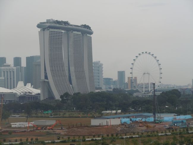 　マリーナベイ・サンズをアップで撮ってみました。<br />2009年に来た時には、まだ、何も無かったのでが、計画図があり「こんなの建てるの？」と驚いていました。