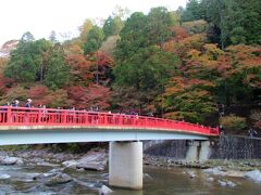 待月橋と香嵐渓の紅葉
待月橋は香嵐渓のシンボルとも言える巴川に架かる赤い欄干の橋です。赤い欄干の橋が周囲の紅葉とよくマッチして絶好の撮影スポットとして大勢の観光客がカメラを構えています。