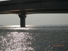 日曜１７時。セントレアへの橋げたと着陸態勢の飛行機。釣れないなぁ。釣れてないなぁ。