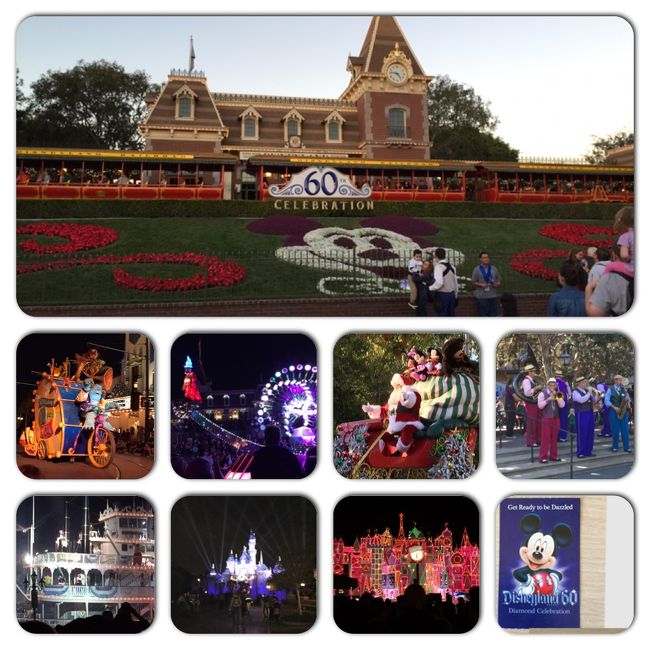 【カルフォルニア・ディズニーでの3日間】<br /><br />11月12日にアナハイムへ夕方到着しましたが、案外元気だったので、カルフォルニアディズニーへ行くことに。３デイホッパーを購入しました。<br />日本と違い、ディズニーランドとカルフォルニア・アドベンチャーの入口が向かい合っていますので、両パークの行き来が大変便利です。少し高くはなりますが、ホッパーの購入を強くお勧めします。<br />パークに人が多いには日本と同様です。しかし、日本は若い女性同士や子供連れが多いのですが、こちらは、中高年の夫妻が目立ちます。また、園内も、緑が一杯で、キャラクターや飾りがあまり前面に出ていないので、日本に比べると落ち着いて、大人の雰囲気が強いですね。また、６０周年ということでしたが、グッズもそう多くなく地味な感じでした。<br />パレードやショーはさすがエンタテイメントの本場を感じさせ、日本に比べると一層の派手さ、質の高さを感じさせました。特に、ファンタズミック、ディズニーランドフォレバー、ペイント・ザ・ナイトは必見です。<br />アトモスフィアショーもかなり充実した内容で楽しめます。また、アトモスフィアショーやグリーティングは、日本と違い、インフォメーションに時間と場所が書いてありますので、分かり易いです。<br />ディズニーランドのメインストリートの入口にディズニー関連の展示物や実際のクリエイターの方もおられて、ディズニーファンには興味深いですよ。