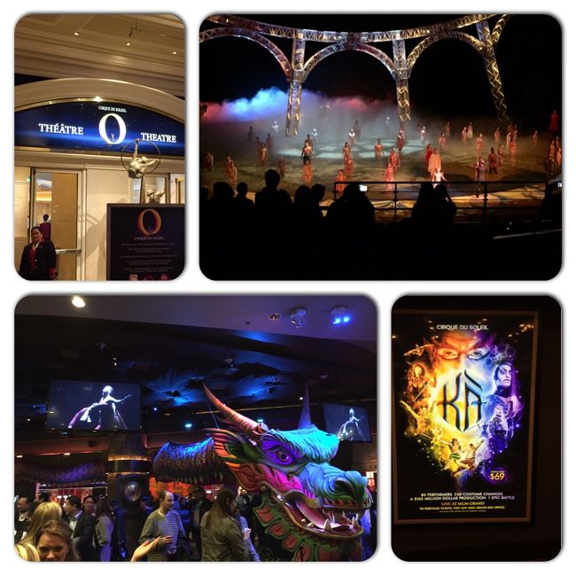 【シルク・ド・ソレイユ（「KA」と「O」)】<br /><br />エンタテイメント三昧目的の旅行でしたので、シルク・ド・ソレイユも外すことはできません。今、ラスベガスでは様々なシルク・ド・ソレイユのショーが行われていますが、その中でも人気の高い「KA」と「O」をターゲットとしました。日本で事前にチケットショップで調べたところ、「KA」はほぼ毎日割引チケットがあることが分かりましたので、現地に到着後購入することに、「O」も体調を見て購入することにしました。（何せ、普通の席でも100ドルはしますので・・・）<br />11月16日にラスベガスに到着しましたが、案外元気なので、早速宿泊先のバリーズのすぐ下にあるTIX4(チケットディスカウントショップ）へ。掲示板を見ると「KA」が35％オフとのことでしたので早速購入することに。割引があるので、一番良い席を購入。事前の調べでは予めチケットへ引き換えておく必要があるとのことでしたので、聞いてみると、そのままで大丈夫とのことでしたので安心。開始時間の9:30に間に合うように、会場のＭＧＭグランドホテルへ。会場は「KA」のために作られた大がかりなセットです。ショーの内容については、私が期待していたアクロバティックな場面はほとんどなく、芸術的な表現が主で少しがっかりしました。多分、高度な身体能力を必要とされるショーではあるんでしょうが、そういうものが伝わってきませんでした。以前、福岡でもシルク・ド・ソレイユを見たときにも同じような感じを受けましたが、どうも、私との相性が良くないのかなとも思いました。<br />ただ、「O」は今人気ナンバーワンですから、一応見ようと思い、ファッションショーにあるクレジットカードの海外アシスタントデスクへ。ここは、現地の情報に通じた日本人が対応してくれますので、一応確認したうえで購入しようと思ったからです。聞いてみると、見た人は「O」派と「KA」派に分かれるとのこと。また、アクロバティックなものを期待するのなら、シルク・ド・ソレイユの成功のきっかけとなった「MYSTERE」の方が良いとのアドバイスを受けましたが、一応、人気ナンバーワンを思い、「O」のチケットをお願いしました。担当の方は、ホテルカードを作ると15％オフとのことで、その場でホテルへ連絡し、ホテルカードを作って割引価格で手続きをしてくれました。15％と言っても、元の価格が高いので2000円程度になり、ラッキーでした。また、席も、先方の担当者と電話で連絡を取りながら、良い場所を確保して頂きました。他にも、このデスクで様々な割引クーポンや美味しいレストラン情報を聴くことができ、大変助かりました。特に、個人旅行の方は現地情報を得るためには非常に便利と思いますので、最初に行って、情報を得た上で行動するとより旅が楽しくなるのではと思います。<br />それで、肝心の「O」ですが、一抹の不安を抱えながら見ましたが、非常に良かったです。舞台で水槽が現れたり、なくなったり、高い場所からのダイビング等、非常に楽しめました。やはり、人気ナンバーワンだけあるなという感じでした。
