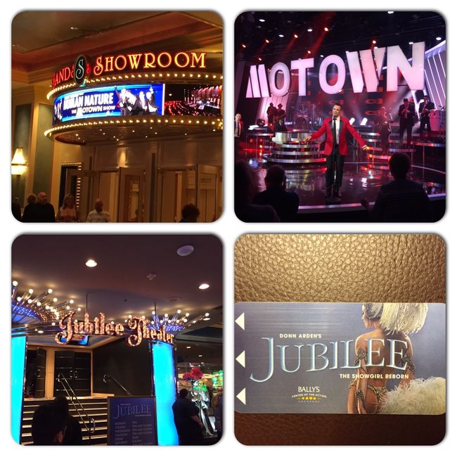 【HUMANN NATUREとJUBILEEのショー】<br /><br />洋楽が好きなので、セリーヌ以外にもコンサートを見たいと思い、事前に色々調べました。丁度旅行の期間に、ダイアナ・ロスのコンサートもあるので、それも興味あったのですが、時間帯が中途半端なので断念。その代わりに昔懐かしいモータウンの曲を歌うHUMAN NATUREのショーに行くことにしました。もう、一つ、当日はショーのはしごをする予定でしたので、最もラスベガスで華やかと言われるJUBILEEのショーへも行くこととしました。<br />当日、昼前にチケットショップへ行くと両方とも半額でしたので、即決定。約10分並んで手に入れました。今回は、事前にチケットと引き換えが必要というので、両ホテルへ行って交換。<br />19:00になり、HUMAN NATUREのショーが開かれるベネチアンへ。ここも、広いホテルで会場へ行くのに苦労します。ホールはセリーヌとはさすがに違いこじんまり、それでも1000席ぐらいの広さ。でも、座席は満員で人気がうかがえました。HUMAN NATUREは全く知りませんが、オーストラリアのグループで25年のキャリアを持つボーカルグループです。<br />ショー自体は、モータウンサウンドのメドレーですが、私の知っている曲は数曲程度。でも、グループのショーの盛り上げ方が上手なので観客は大盛り上がりです。何回もスタンダップさせて一緒に踊ったり、歌ったり、観客層は中年以上ですが、皆楽しんでいるようです。そして、ショーの最後の曲が終わると、すぐに、メンバーは出口へ。そこで、お見送りをしたり、サインをしたり、こういう点はセリーヌとも同じようにお客さんを大事にしている気持ちが良く伝わります。<br /><br />終了後、急いで、次のショーが開かれるバリーズへ。ここでは、50年程度続いているJUBILEEのショーです。観客席を見渡すと、約6割程度の入り。しかも、中国人の団体が多く入っており、約半分程度が中国人という状況です。<br />ショーは、トップレスの美形の女性が次々に派手な衣装をつけて出てくる、なるほどラスベガスならではの豪華なショーでした。日本でいえば、宝塚のアダルト版と言って良いでしょう。良くも、悪くもこれがラスベガスなのだなと感じさせるショーでした。本来のラスベガスを感じたい方には、丁度良いショーかもしれません。<br />