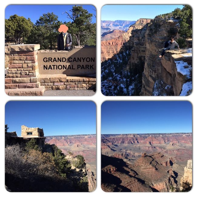 【グランドキャニオンへのオプショナルツアー】<br /><br />グランドキャニオンには昔飛行機で行ったことがあったので、今回は陸路のツアーを選びました。朝6時にホテルでピックアップ。日本人ドライバーのツアーでしたので、お客さんも全員日本人。久しぶりに日本語に囲まれました。ドライバーによると片道500キロ、往復1000キロの道のりです。日本でいえば、東京・大阪を往復する距離とのこと。これを一日でしかも一人のドライバーが運転するんです。少し不安を抱えながら出発。<br />約5時間でグランドキャニオンのサウスリムへ到着。ここで約2時間の自由時間です。昔来た時も感じましたが、この景色を見ると、自然の営みの凄さを感じます。<br />ガイドさんが地上1600メートルの崖っぷちに案内してくれましたが、こちらは足がすくんで先っぽまではとても行けず。若い学生は、座って足をぶらぶらして絶景を楽しんでいました。日本では、必ずこういう場所は手すり等がありますが、ここはアメリカ、すべては自己責任ということでしょう、手すりも何もありませんし、ここから落ちてしまえば、多分、誰にも気づかれないままでしょう。<br />帰りはルート66を一部通り、有名なセリグマンへ立ち寄った後、ラスベガスへ。周りはもう暗くなっており、ハイウェイからラスベガスの素晴らしい夜景を見ることができました。往復約10時間のドライブでしたが、グランドキャニオンだけではなく、アメリカの広大さも感じることができたツアーでした。