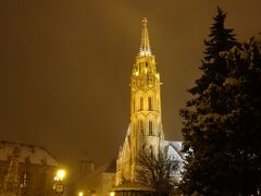 夜景を楽しみつつ5分ほど歩くとマーチャーシュ教会が見えてきました。めちゃくちゃ寒いけど、この風景を見ると寒さが吹き飛びました。