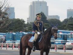 皇居外苑前では皇宮警察の騎馬隊にお出迎えされて…