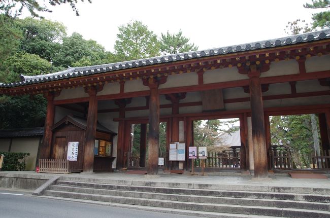 上のさか本さんの前の道をさらにまっすぐ進むと鑑真和尚が建てた唐招提寺の南大門に出ます。<br />ここから入場します。<br />参観料は600円です。