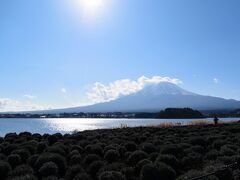 トイレ休憩がてら大石公園内の自然生活館へ。

ガイドブックによく載ってる、ラベンダー越しの富士山ビューポイント。
あいにく、ラベンダーの季節ではありませんが、雰囲気でも。