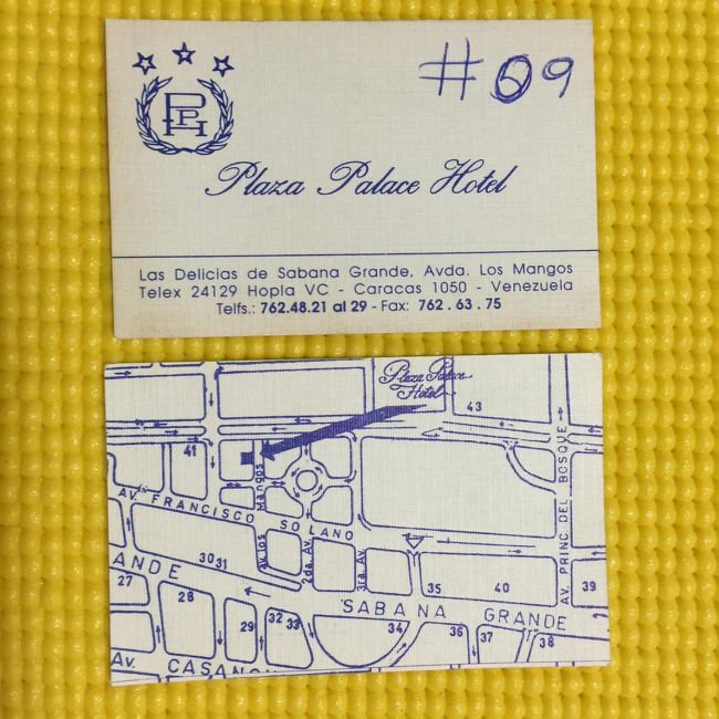 現地作業後のベネズエラの商社へ通っていた時に使用したカラカスのホテルのカードです。<br /><br />地下鉄でサバナ・グランデ駅から商社のあるプラザ・ベネズエラ駅まで通勤してました。<br /><br />Plaza Palece Hotel<br />http://www.pac.com.ve/sitioweb/plaza-palace-hotel