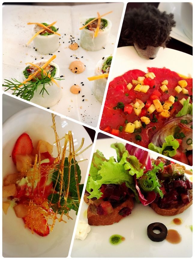 目にも鮮やかなベトナムフレンチ<br />グラスワイン３杯とセットランチで<br />1220Kドン<br />6000円程でしょうか<br />この旅でいちばん豪華な食事でした