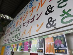 駐車場に戻ってくると売店がありました。
店先では“パーラーぱぱ屋”さんが営業中です。
このお店のウリはなんといっても地物のサトウキビを使ったフルーツジュース。
グァバやドラゴンフルーツ、マンゴーなど選り取り見取りですが選んだのは．．．