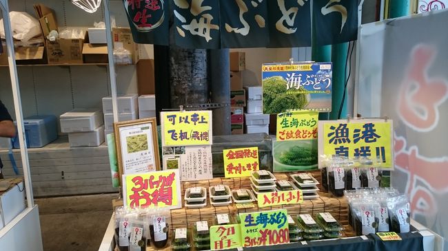 ドンキさんの横で堂々と『皇室御用達？』みたいな海ブドウが売られていました。<br />通常の倍以上のお値段です・・・。