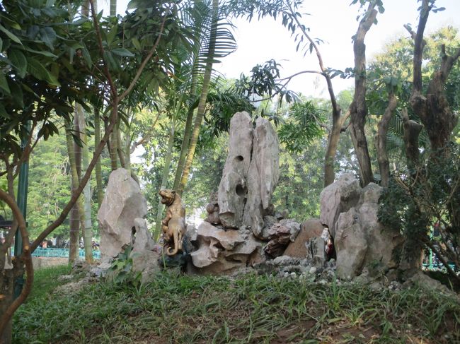 岩山の上に竹と虎が配置されている意味深なホンノンボ。<br /><br />虎は象に勝てないので、竹藪に逃げ込む。巨体の象は竹藪に入りにくく、<br />入ると象牙を痛めてしまう。そこで「竹藪は虎にとって安全な場所」と言う<br />話がある。<br /><br />法隆寺にある玉虫厨子の須弥座に描かれる「捨身飼虎図」に<br />「竹と虎」の取り合わせがある。これは「竹で首を刺し、身を捨てて<br />飢えた虎を助けた」王子（釈迦の前世）の話を描いている。