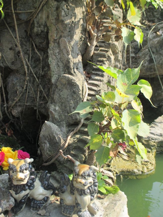 狛犬の先に石段があって、